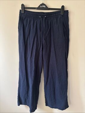 Casual Navy Drawstring linen blend Pants for Women